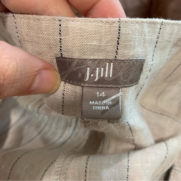 Women’s J Jill Linen Pinstripe Wide Leg Cropped Pants Neutral Coastal Size 14 XL - Picture 6 of 12